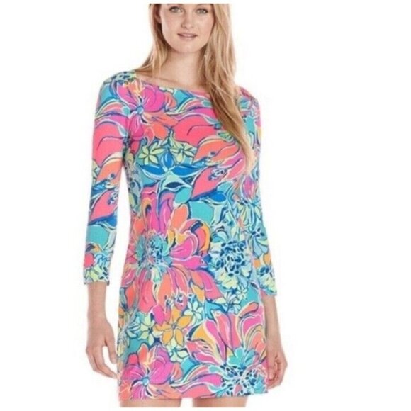 Lilly Pulitzer Dresses & Skirts - Lilly Pulitzer Sophia Dress Seaside Aqua 3/4 Sleeves Sz XS